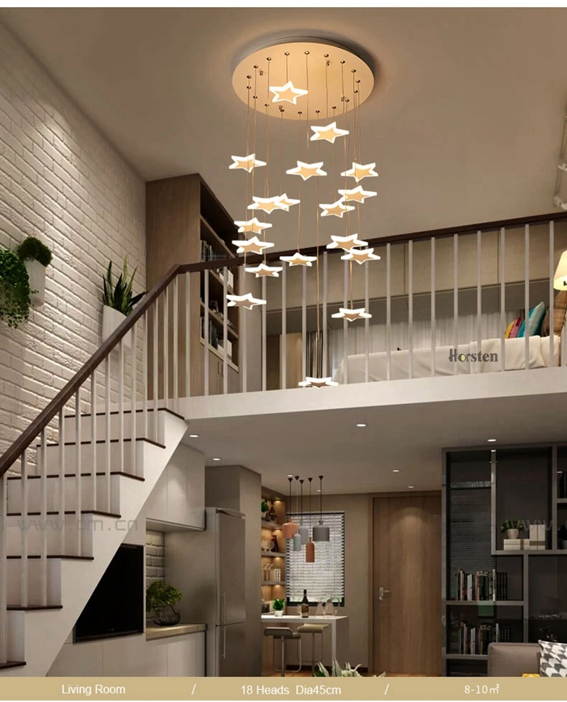 Modern Duplex Staircase LED Pendant Lights Personality 18 Stars Hanging Lamps Minimalist Rotaion Staircase Lamp Living Room Lighting (8)