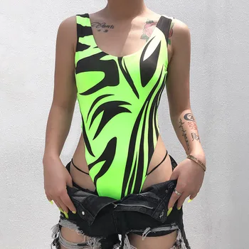 

Fluorescence Color Printed Sexy Leopard Women Scoop Neck Backless Bandage Bodycon Rompers Women Casual Slim Bodysuit 2019 Summer