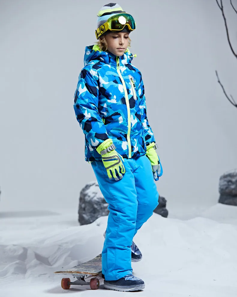 boy blue Детская зимняя одежда для мальчиков; детский лыжный костюм; Лыжная куртка; брюки; костюм для сноуборда; куртка для сноуборда; брюки; водонепроницаемый лыжный костюм - Цвет: boy blue