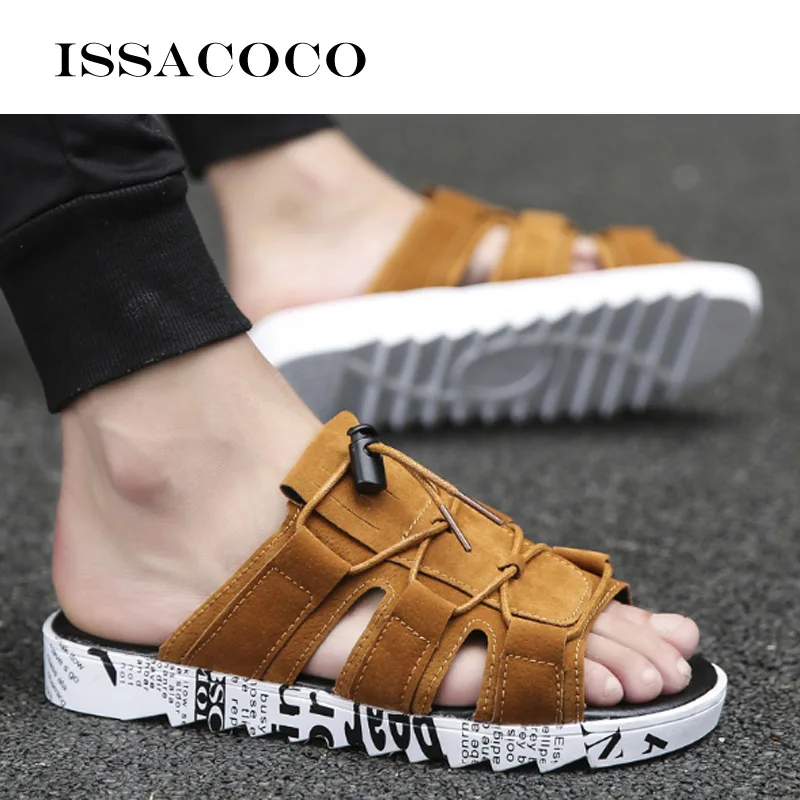 

ISSACOCO Men Shoes Unisex Hollow Slippers Fashion Outdoor Breathable Casual Couple Beach Sandal Flip Flops Shoes Beach Slippers