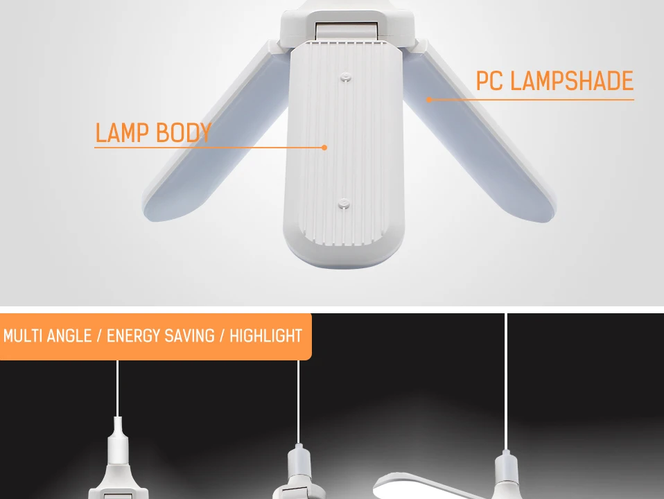 Светодиодный подвесной светильник складные лопасти вентилятора лампы трубки 95-265 в 45 Вт E27 супер яркий угол регулируемый свет и освещение светодиодный светильник