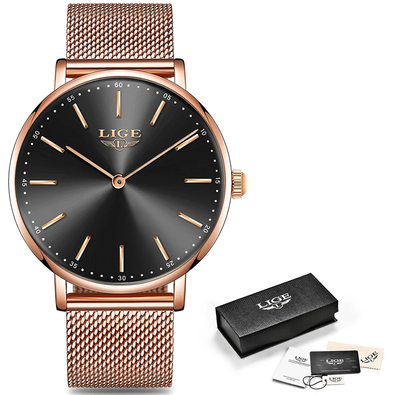 Relogio Masculino LIGE New Mens Watches Top Brand Luxury Fashion Ultra Thin Quartz Clock Business Waterproof Gift Gold Watch Men