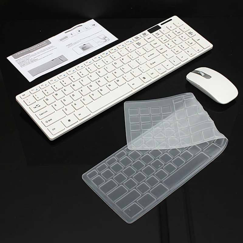  2.4G Wireless Optical Keyboard + Mouse USB Receiver Kit with Keyboard Cover for PC White