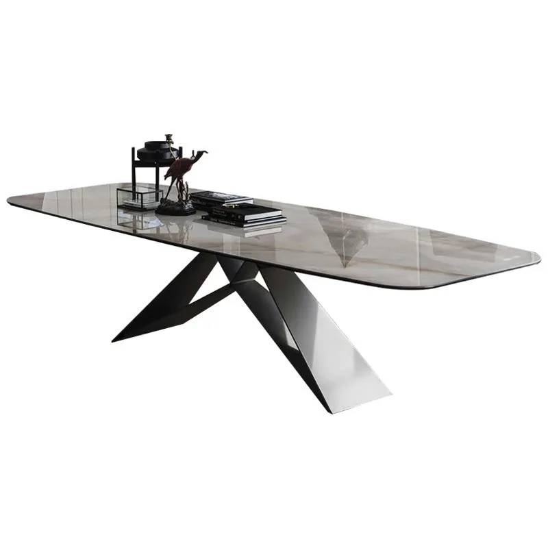 Table140X80X76CM Мраморный обеденный стол постмодерн минималистичный креативный обеденный стол 6/8 человек Прямоугольный Обеденный стол из нержавеющей стали - Цвет: Table140X80X76CM
