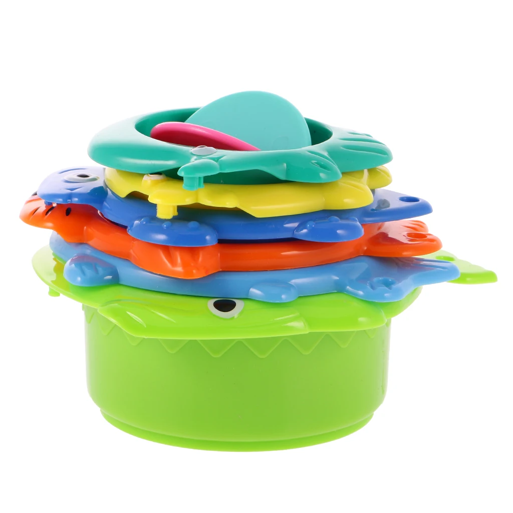 Classic 1Set Baby Children Bath Bathtub Toy Plastic Folding Stacking Cup Kids Bathing Cute Toys for Bathroom 4Kinds