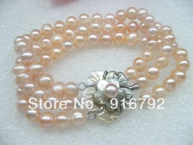 

free P&P >>>>> Genuine 3lines 7-8mm pink freshwater pearl bracelet