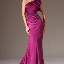 Новое Стильное вечернее платье на одно плечо, сливовое вечернее платье русалки с бантом на плече