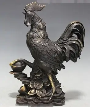 

China Feng shui Zodiac Year YuanBao Chicken Cock Rooster bronze Copper Statue