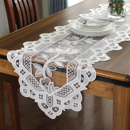 Embroidered Lace Table Runner TV Bench Stand End Table Cover Decoration 48cm x 70 120 150 180 210 250 280 310cm White Champagne Embroidered Lace Table Runner TV Bench Stand End Table Cover Decoration 48cm x 70 120 150 180 210 250 280 310cm White Champagne