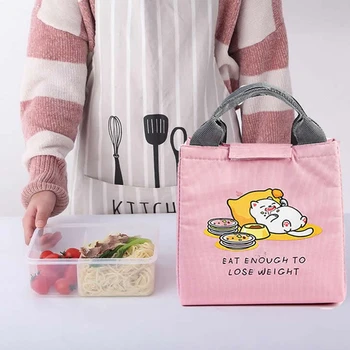 

Cute Cartoon Animal Girl Portable Lunch Bag Waterproof Insulated Cold Canvas Picnic Totes Carry Case For Kids Women Thermal Bag