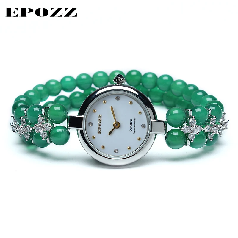 

Beauties of Emperor EPOZZ nature gemstone series quartz watch women 925 Silver natural stone bracelet rhinestone Clock H1622S1