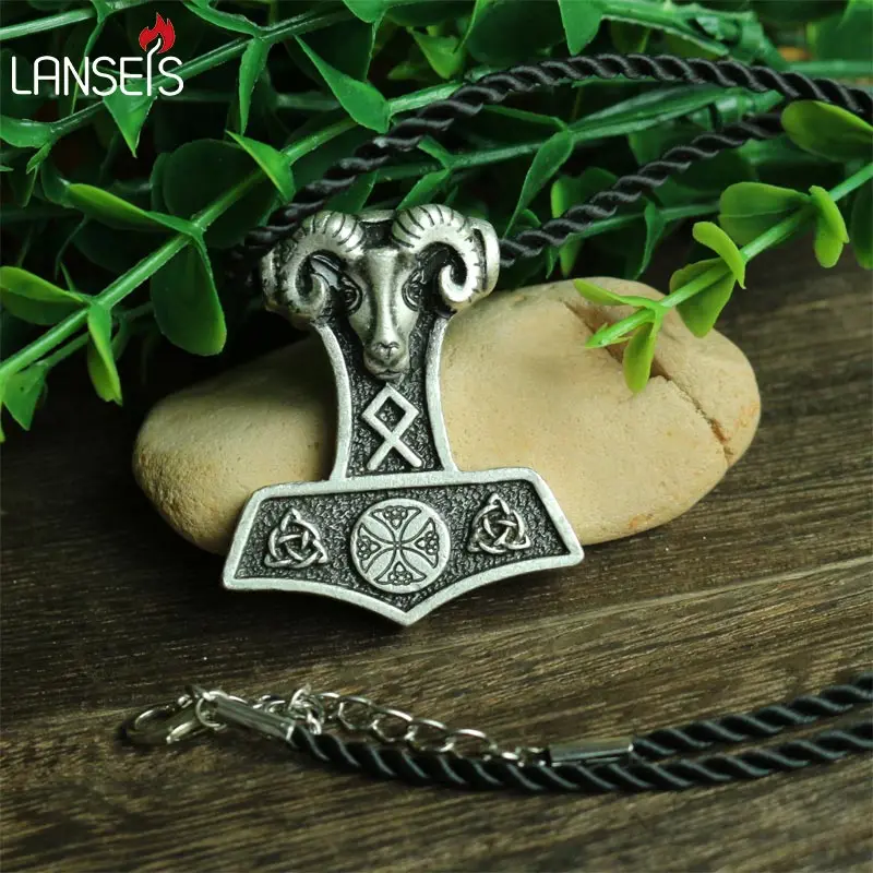 Lanseish10pc оптовая продажа norse Ram Thor Hammer кулон Викинги Норвегия символ ожерелье