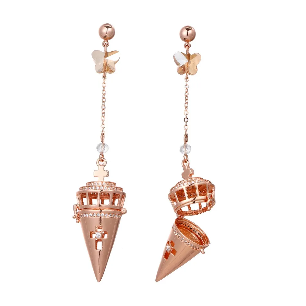 

SHIYING Essential Oil Aromatherapy open Locket earrings cone shape with crosss crystal butterfly