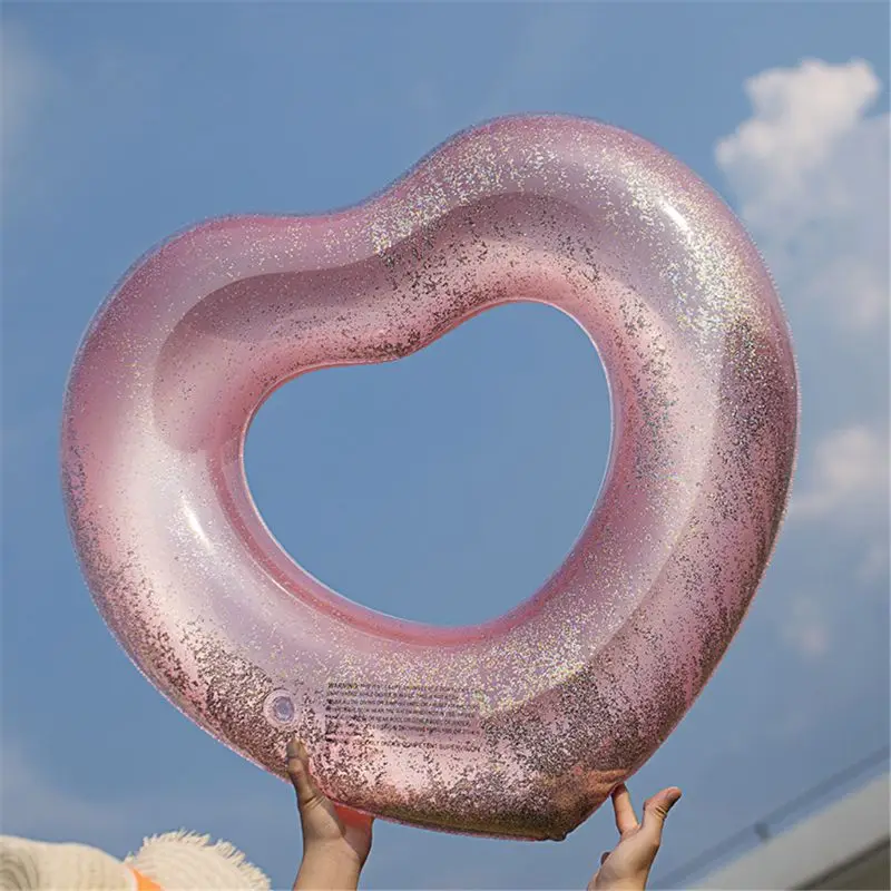Glitter Heart Pool Float Inflatable Swimming Kickboard Girls Beach Toy For Get A Tan Pool Party Photo Props Kickboard