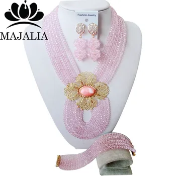 

Majalia Fashion Nigeria Wedding African Beads Jewelry Set Pink Crystal Necklace Bridal Jewelry Sets Free Shipping 6PO005