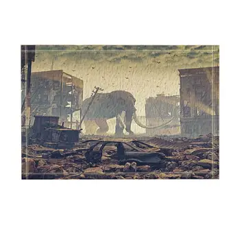 

Creative Animals Decor, 3D Giant Elephant in Destroyed City Bath Rugs, Non-Slip Funny Indoor Outdoor Doormat