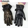 Guantes de piel de oveja para mujer, con estampado de leopardo, lazo de encaje, forro de terciopelo que mantiene el calor en otoño e invierno ► Foto 3/6