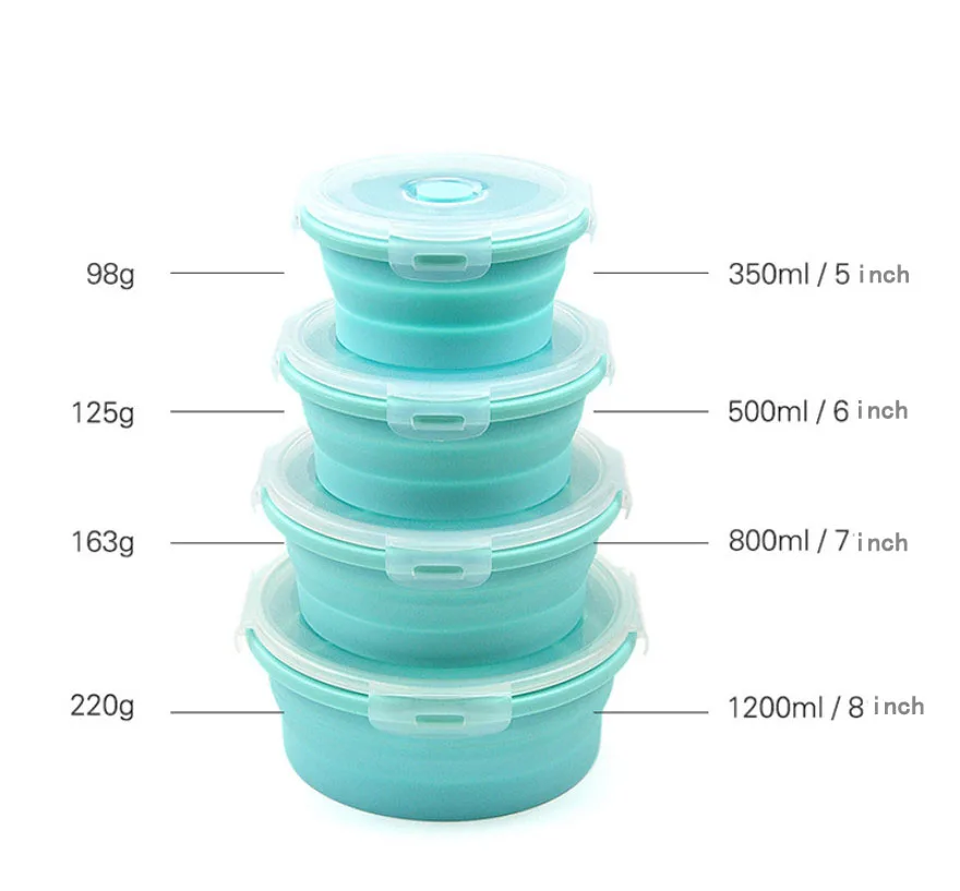 

Round Silicone lunch box foldable bento box 4 sizes in food container Microwave oven use Food grade folding silicone lunch boxes