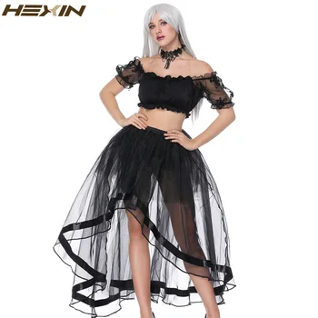 

HEXIN New Corset Sexy Lace Gothic Corselet Black Crop Top Corsets And Bustiers Steampunk Elastic Skirt Black Fluffy Tulle Skirt