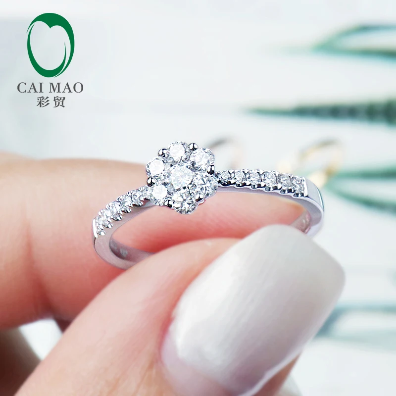CaiMao 0.29CT Cluster Natural Diamond Ring Solid 14kt Gold Engagement Ring for Women
