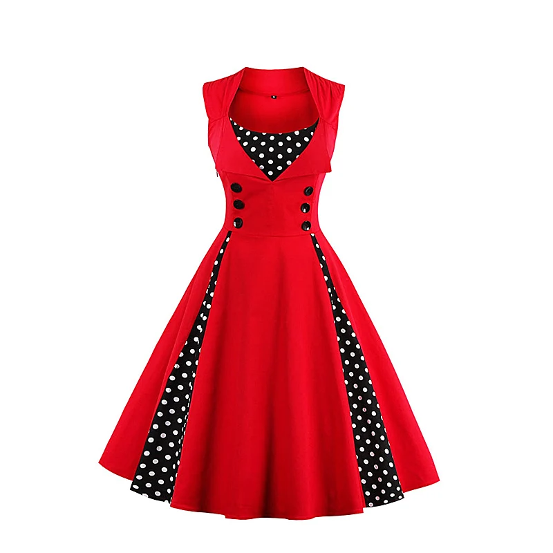 

2019 Spring New Fashion Waist Slim Women's Zipper Wave Point Square Collar Sleeveless Waist Retro Dress Explosion