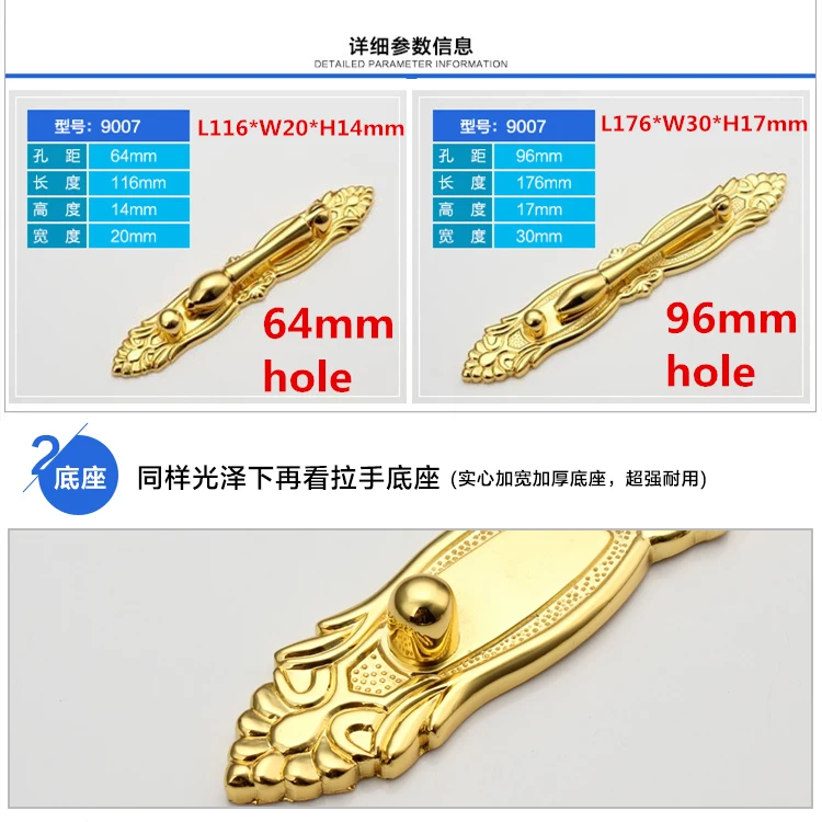 Hole Pitch 64mm/96mm golden zinc alloy furniture cabinet drawer antique handle vertical Style pulls