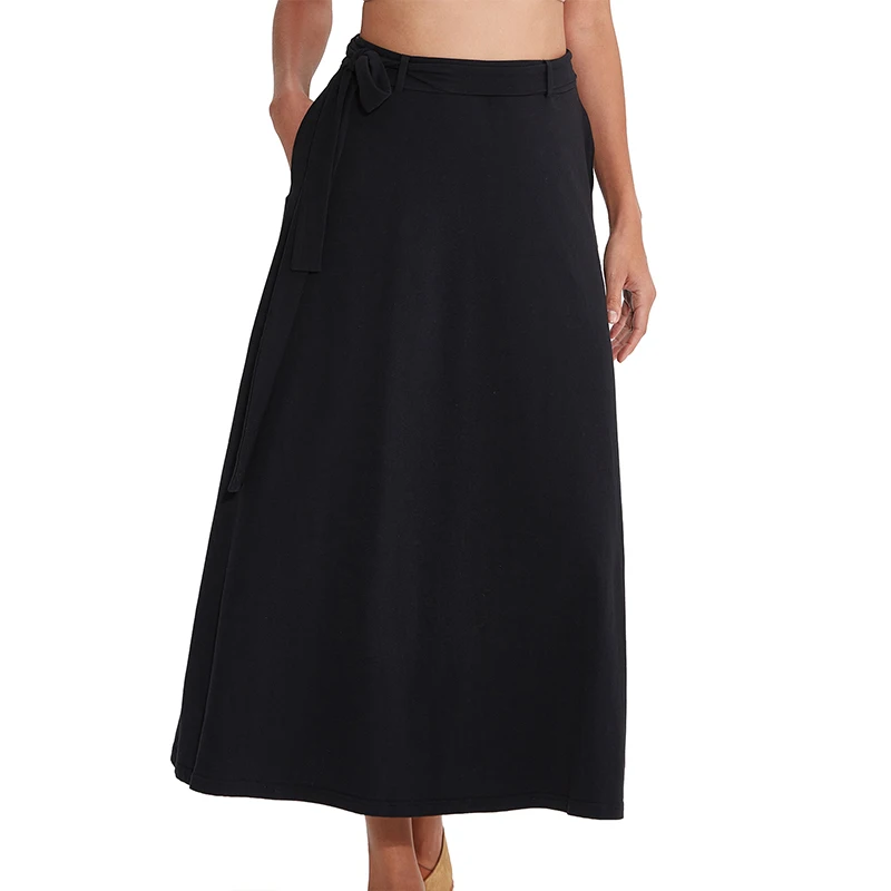 Хлопчатобумажная юбка трикотажная юбка длинная юбка дышащая трапециевидная юбка с поясом для всех сезонов M30190