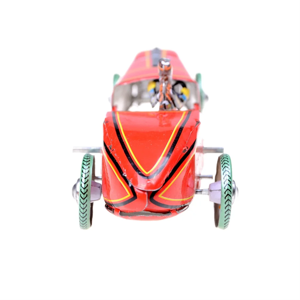 1Pc Iron Metal Handicraft Vintage Windup Classic Red Race Car Model Clockwork Tin Vehicle Toy Collectable Gift