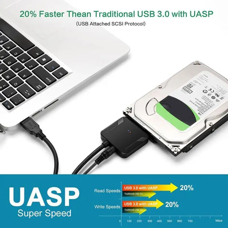 VAKIND 44.5cm SATA to USB Adapter USB 3.0 to Sata 3 Cable Converter for 2.5in 3.5in HDD SSD Hard Disk Drive USB Sata Adapter 