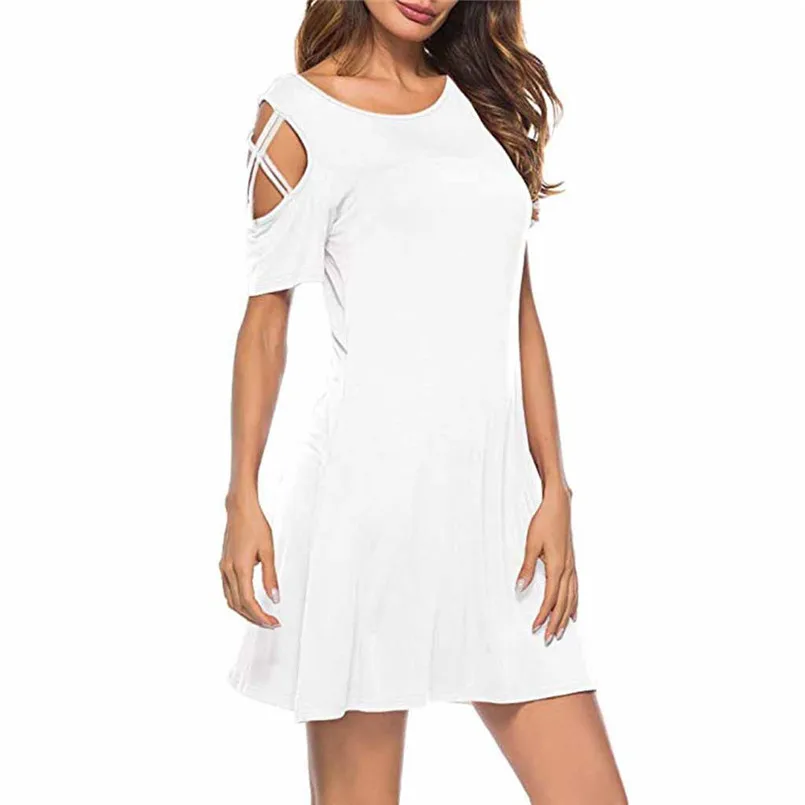 New Fashion Women Summer Cross Short Sleeve Off Shoulder T-Shirt Dress Casual Fashion Vintage Elegant Party daily Vestido #4R09 (15)