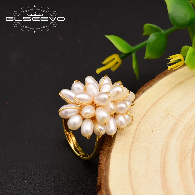 

GLSEEVO 925 Sterling Silver Natural Fresh Water White Pearl Heart Shape Ring For Women Wedding Fine Jewelry bague femme GR0235