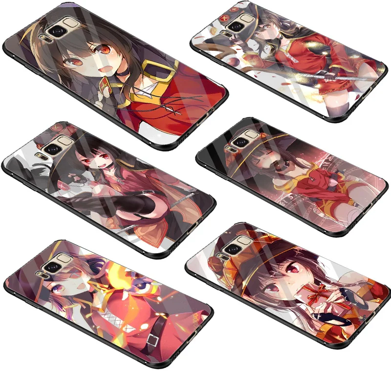 Стеклянный чехол в японском стиле аниме Konosuba Megumin для Samsung A10 A20 A30 A40 A50 A60 A70 S7 Edge S8 S9