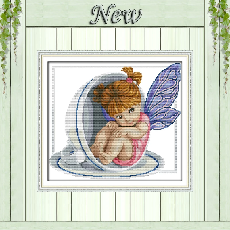 Маленький Ангел в чашке девочка картины Счетный принт на холсте DMC 11CT 14CT наборы для вышивки крестиком наборы для рукоделия