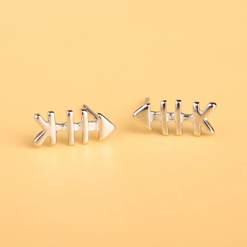 

Fishbone Fashion 100% 925 Sterling Silver Earring for Women 2019 New Small Size Stud Earring Jewelry Cute aretes de mujer Gifts