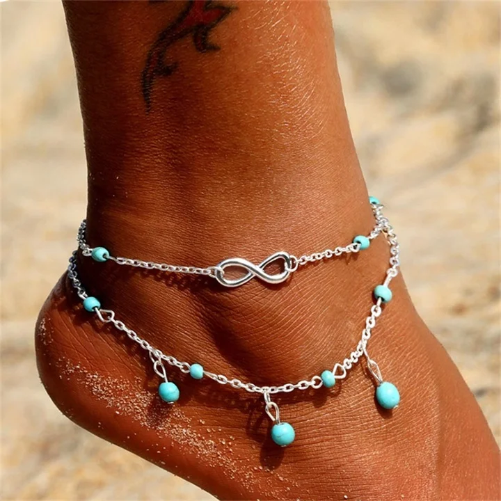 KISSWIFE Ankle Chain Pineapple Pendant Anklet Beaded Summer Beach Foot Jewelry Fashion Style Anklets for Women - Окраска металла: F137-2