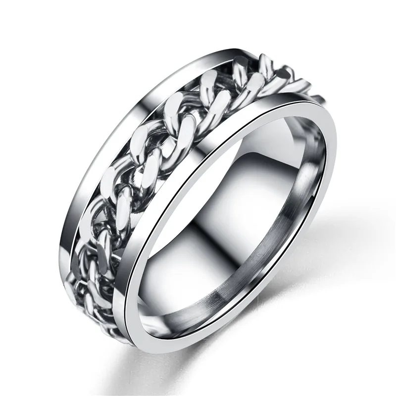 Богемное серебряное черное титановое коктейльное обручальное кольцо из нержавеющей стали для мужчин в стиле панк мужские кольца с Т-образной цепочкой для женщин ювелирные изделия - Цвет основного камня: Silver