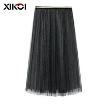 XIKOI 2 слоя тюлевые женские юбки осень эластичная высокая талия Женская длинная сетчатая юбка для женщин s средняя плиссированная юбка миди Faldas Saias