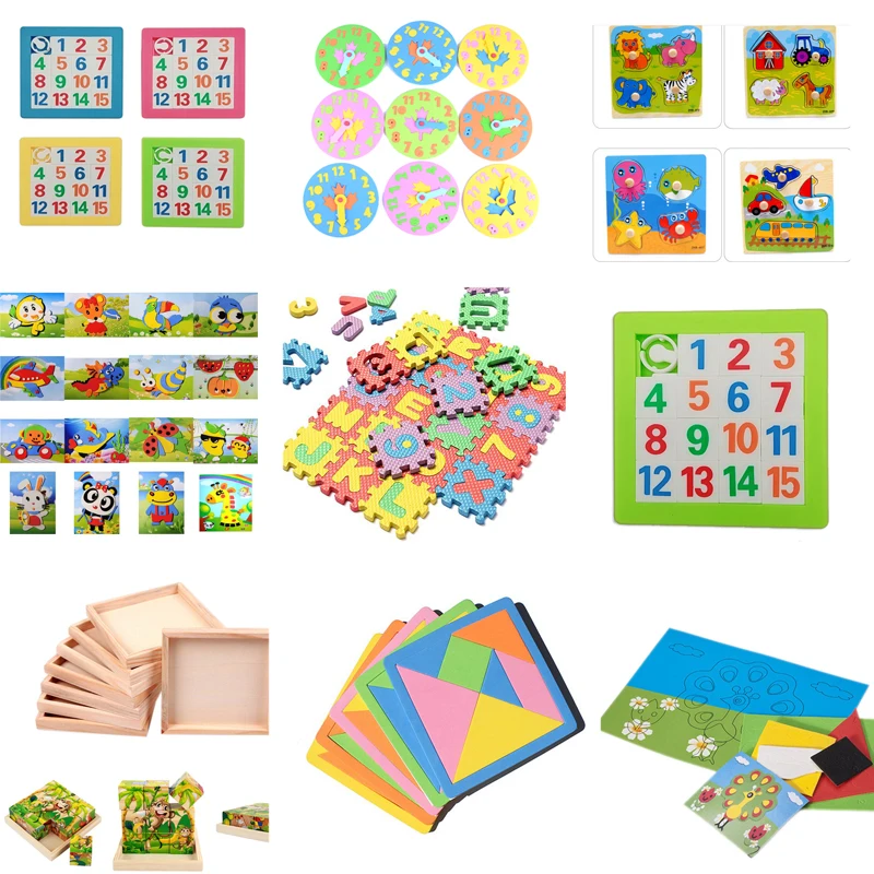 

For Children Cartoon Animal Vehicle Wood Puzzles Intelligence Kids Baby Early Educational Toy 3D Puzzle Jigsaw Toys