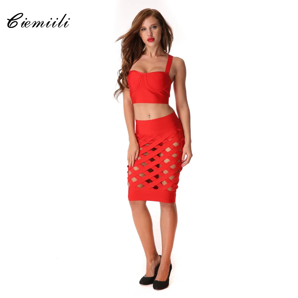 

CIEMIILI 2018 New Women 3 Three Piece set Bandage Dress Evening Party Hollow Out Dresses Celebrity Sleeveless Dress Dropshipping