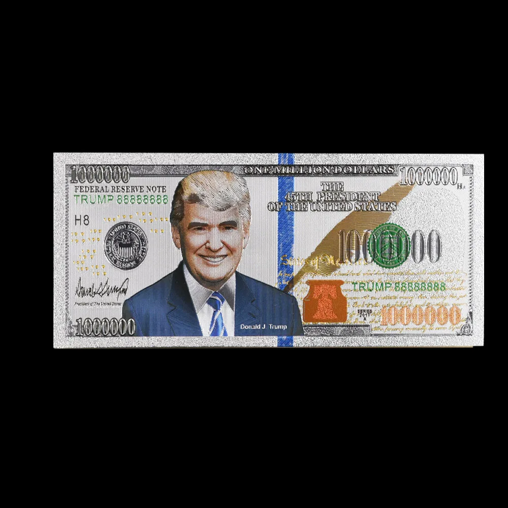 США Посеребренная банкнота 45th президент памятный значок Дональда Трампа копия США 1 миллион долларов фольга Бумага коллекции денежных знаков