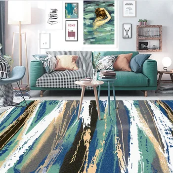

Fashion modern Abstract art watercolor Green leaf Bedroom bedside rug living room carpet kitchen non-slip floor mat plush mat