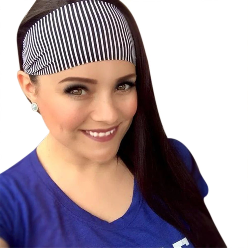 Womens Stretch Vertical Stripes Hairband Elastic Headband Turban Head
