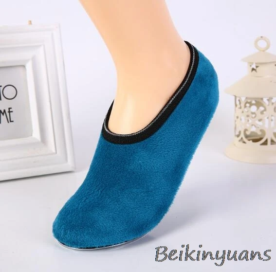 Весенне-осенние детские зимние Бархатные Носки-тапочки нескользящие носки-тапочки для мужчин и женщин - Цвет: Sky blue