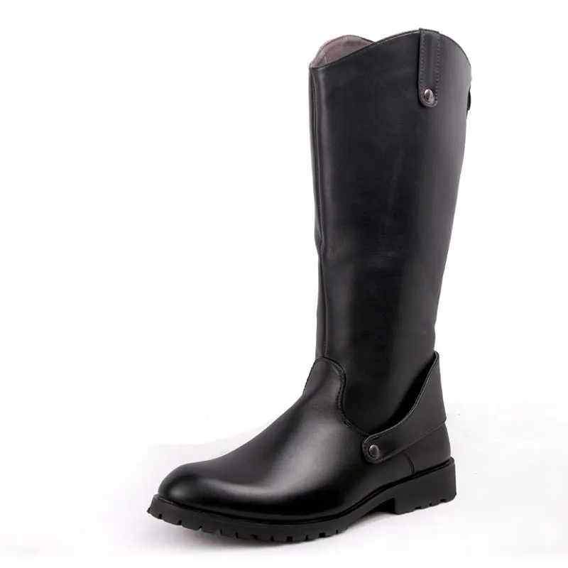 

Over Knee High Boots Mens Black Military Boots Natural Cow Leather Men Long Waterproof Snowboots Equestrian Motocycle Boots