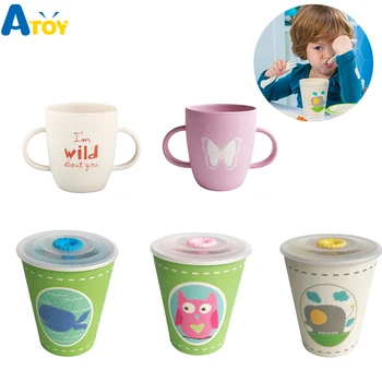 

Bamboo Fiber Children Water Cup Environmental Health Baby Feeding Cup Cartoon Milk Juice Cups Gift for Kids Baby Water Bottle
