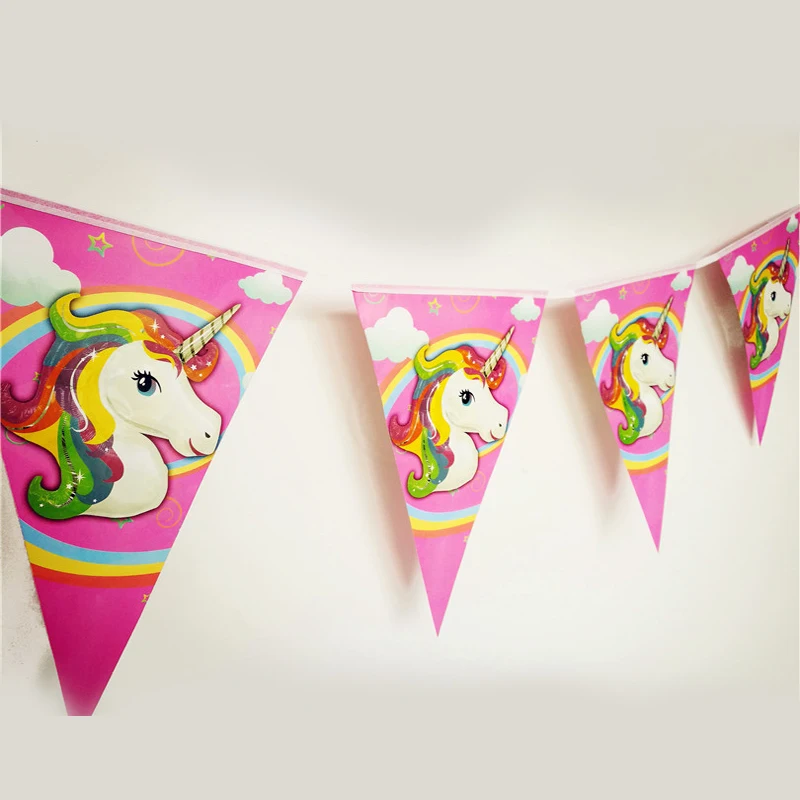 

1set Baby Shower Kids Favors Unicorn Theme Flags Happy Birthday Decoration Cartoon Banner Paper Hanging Garlands Party Pennants