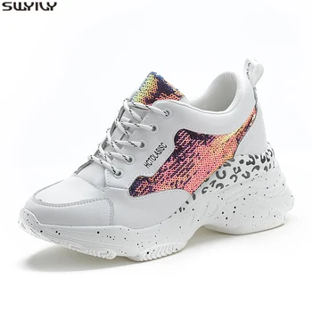 

SWYIVY Ladies Shoe Platform Sneakers Chaussure Femme Genuine Leather Casual Shoes Autumn 2019 Shoes White Sneakers For Women