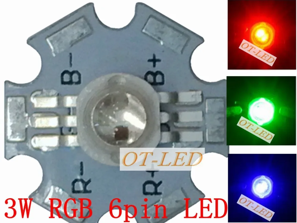 

Freeshipping!10pcs 3W RGB Color High Power 6pin LED Chip Light with 20MM star base for RGB LED Lamp