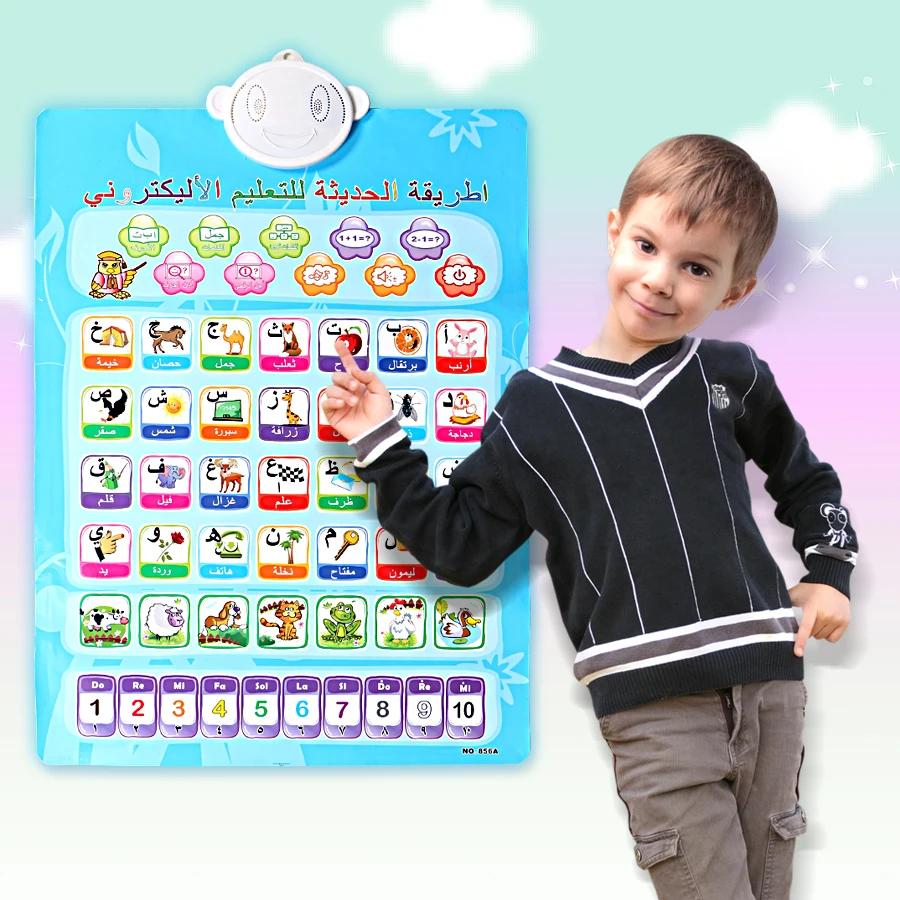 

Double sided wall hanging chart arabic&english,french&english,spanish&english learning machine,kid's early educational toys
