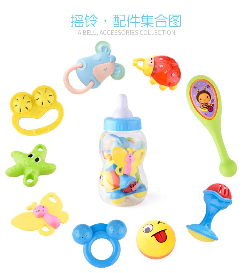 Beli 9 Pieces dari Kecerdasan Bayi Bottle, Bel, Bayi 0 3 Tahun, awal Gutta Percha, Berderak Lonceng, Ibu dan Anak Mainan